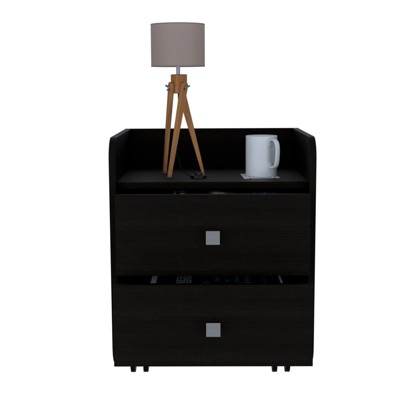 TIRAMISUBEST Black Nightstand with 2 Drawers - Metal Handle Bedside Table with Open Shelf, 22"H