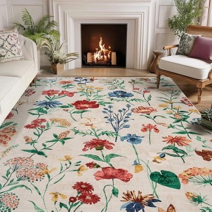 Area Rug, Washable Floral Low Pile Carpet, Soft Non-Slip Vintage Rug for Living Room, Bedroom, Kitchen, Dining Room, Office - 1 of 4