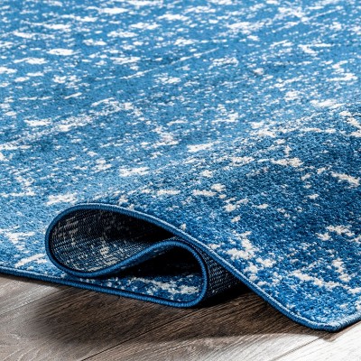 Distressed Moroccan Trellis 4' Square Blue Synthetic Area Rug