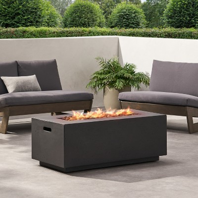 Dark Gray Lightweight Concrete Rectangular Fire Pit Table