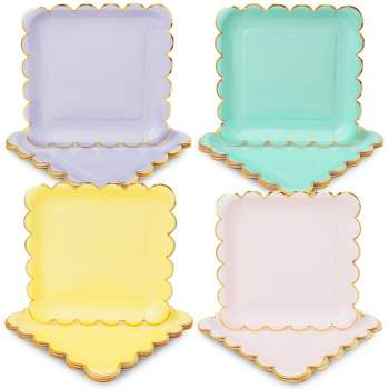 Sparkle and Bash 48-Pack Pastel Gold Square Disposable Paper Dinner Plates Scalloped Edge, Party Supplies 9"