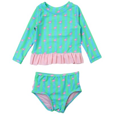 RuffleButts Baby Girls UPF50+ Long Sleeve Rash Guard Bikini
