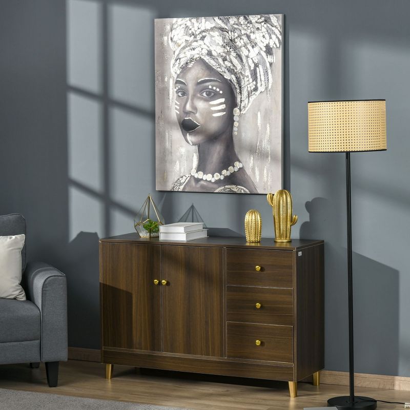 HOMCOM Hand-Painted Canvas Wall Art for Living Room Bedroom, Painting Gold African Woman, 39.25" x 31.5", 2 of 10