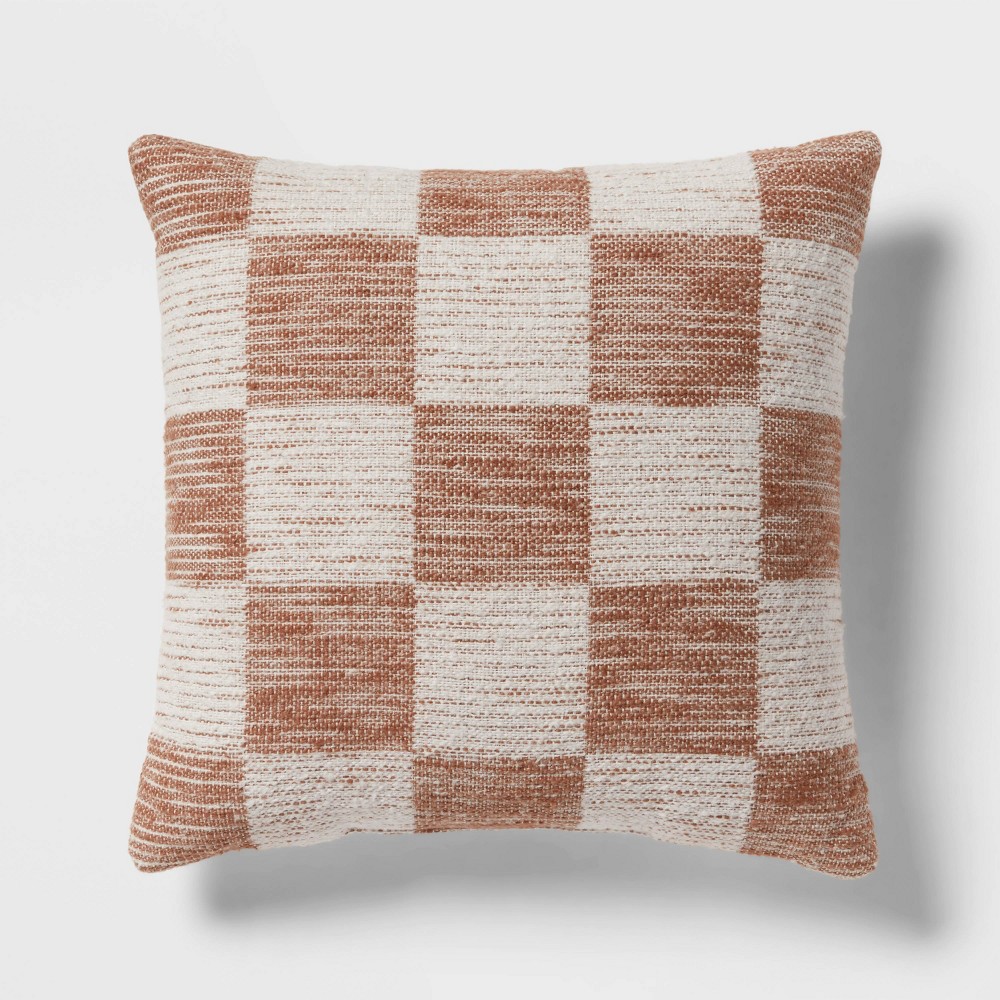 18"x18" Modern Woven Checkerboard Square Decorative Pillow Light Brown - Threshold™: Cotton Jacquard, Indoor Accent Pillow