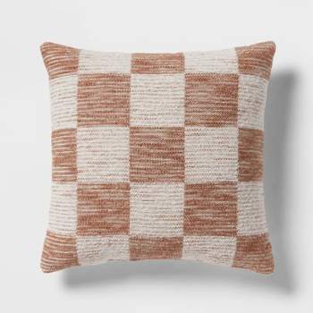 18"x18" Modern Woven Checkerboard Square Decorative Pillow Light Brown - Threshold™