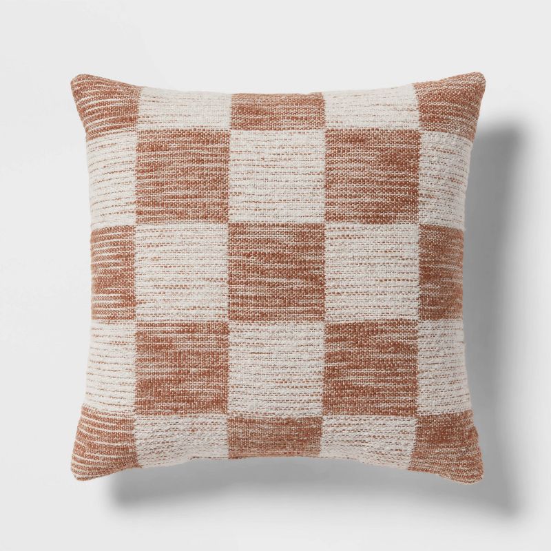 18&#34;x18&#34; Modern Woven Checkerboard Square Decorative Pillow Light Brown - Threshold&#8482;, 1 of 6