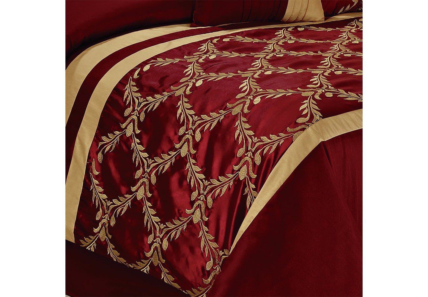 Постельное бельё HIG 7 Piece Bed in A Bag Comforter Set Queen Burgundy and Gold Faux Silk Fabric Embroidered Bedding Set, цвет: Бордовый — фото 5