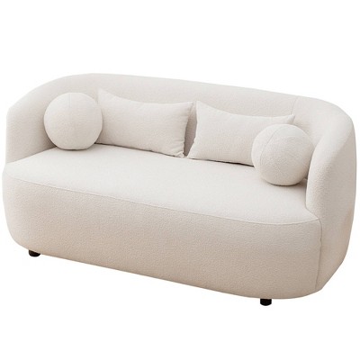 Kinwell 68'' Upholstered Loveseat Sofa: Compact, Mid-Century Design, 4 Accent Pillows, Wood Frame