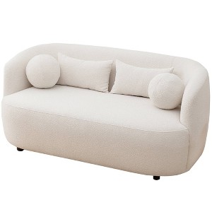 Kinwell 68'' Upholstered Loveseat Sofa: Compact, Mid-Century Design, 4 Accent Pillows, Wood Frame - 1 of 4