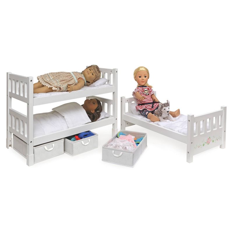Badger Basket 1-2-3 Convertible Doll Bunk Bed with Bedding and Baskets - White Rose, 5 of 9