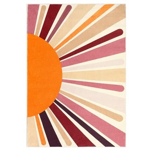 Washable Modern Colorful Rug Non Slip Low Pile Rug Soft Sun Accent Throw Floor Cover Foldable Indoor Carpet for Living Room Bedroom Playroom - 1 of 4