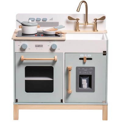Robotime Play Food and Toy Kitchens Wooden Kids Play Kitchen Playset with Lights Sounds and Ice Cube Dispenser, Blue, 22.40"*11.40"*24.40"