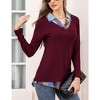 WhizMax Women's Long Sleeve Contrast Collared Shirts Patchwork Work Blouse Tunics Tops - 2 of 4