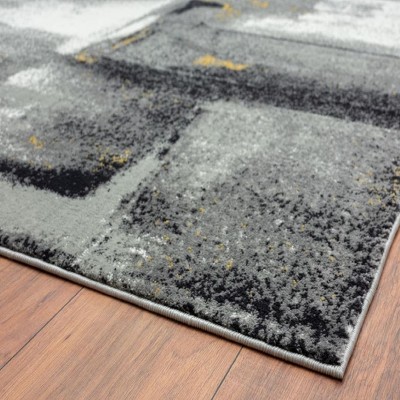 Gray 2x7 Abstract Brushstrokes Stain-Resistant Area Rug