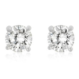 Slickblue Classic Sterling Silver Stud Earrings for Women, 1 Ct. Cubic Zirconia, Rhodium Plating, Anniversary Jewelry - 1 of 3