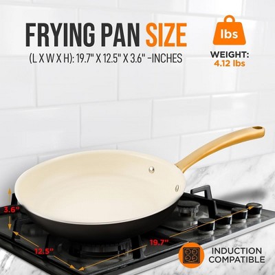 NutriChef 12" Golden Titanium Handle Ceramic Fry Pan