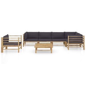 vidaXL 7 Piece Patio Lounge Set with Cushions - Robust Bamboo Construction, Dark Grey Upholstery, Modular Design - Ideal for Garden, Patio, Poolside - 1 of 4