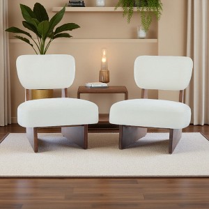 Polyester Modern Lounge Chairs Set of 2 with Wood Base and Wide Cushions - 1 of 4