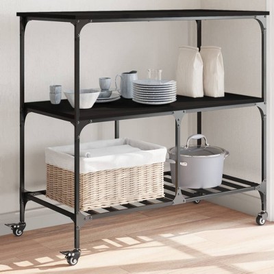 vidaXL Kitchen Trolley Black 39.4 in.x19.7 in.x37.4 in. Engineered Wood