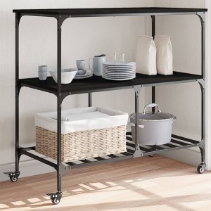 vidaXL Kitchen Trolley Black 39.4 in.x19.7 in.x37.4 in. Engineered Wood - 1 of 4