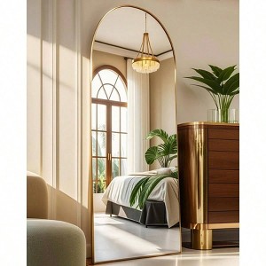 58 Inch Arched Full Length Mirror Gold Floor Mirror with Stand Freestanding Wall Mounted Bedroom Dressing Room Mirror - 1 of 4