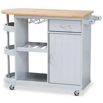 Donnie Wood Kitchen Storage Cart Light Gray/Natural - Baxton Studio