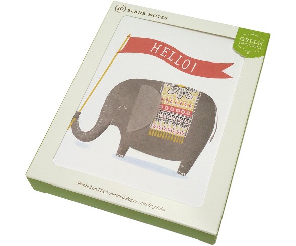10ct Elephant Blank Cards - Green Inspired