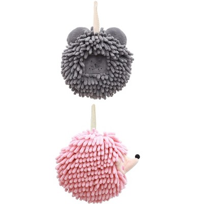 REGALWOVEN Chenille Fuzzy Ball Cute Cartoon Decorative Hand Drying Hanging Hand Towel for Bathroom 7" x 7" 2 Pcs