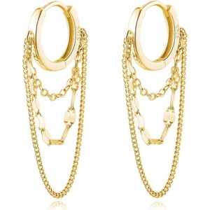 Solid 925 Sterling Silver Chain Drop Earrings Hoop for Women Teens Hoop Earrings Tassel Chain Huggie Dangle Earrings - 1 of 4