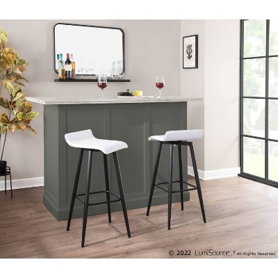 Ale White Faux Leather and Black Metal Bar Stools, Set of 2