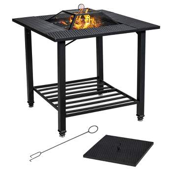 Costway 31'' Outdoor Fire Pit Dining Table Charcoal Wood Burning W/ Cooking BBQ Grate