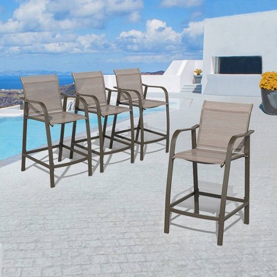 4pc Outdoor Counter Height Aluminum Bar Stools - Espresso - Pellebant