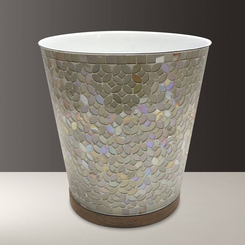 Pearl Escent Mosaic and Wood Bathroom Wastebasket - Nu Steel, 6 of 7