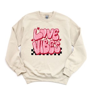 Simply Sage Market Women's Graphic Sweatshirt Love Vibes Stars Checkered - 1 of 3