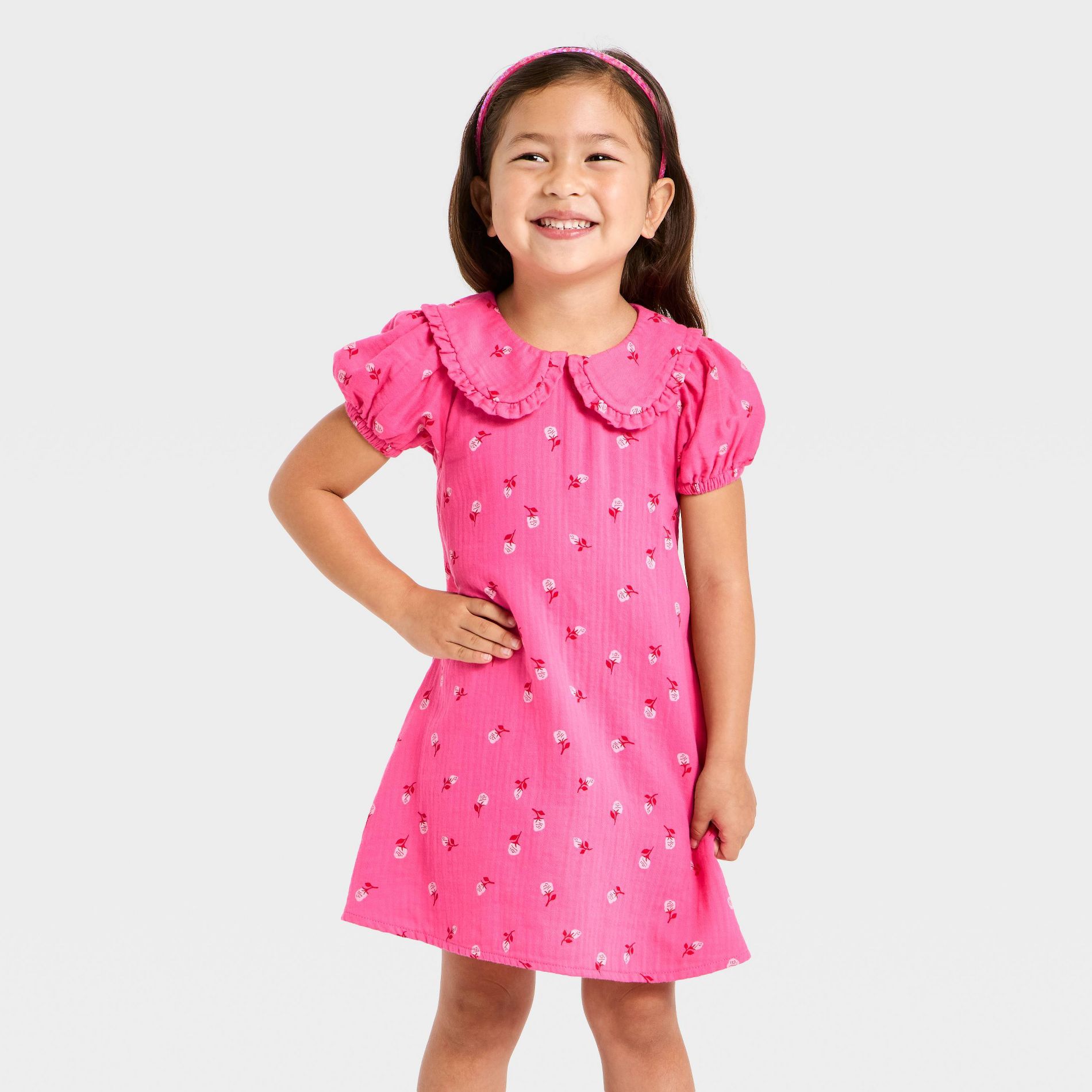 Toddler Girls' Long Sleeve Ruffle Dress - Cat & Jack™ Rose Pink