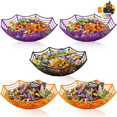 Joyfy 5pcs Halloween Plastic Candy Spider Web Basket, Candy Bowl Tableware Indoor Decorations, Trick or Treat Party Supplies Favors