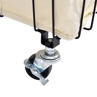 Compact White Metal Rolling Laundry Basket with Handle