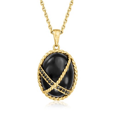 Ross-Simons Onyx and .90 ct. t.w. Black Spinel Pendant Necklace in 18kt Gold Over Sterling Size 18