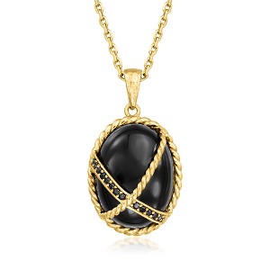 Ross-Simons Onyx and .90 ct. t.w. Black Spinel Pendant Necklace in 18kt Gold Over Sterling Size 18 - 1 of 4