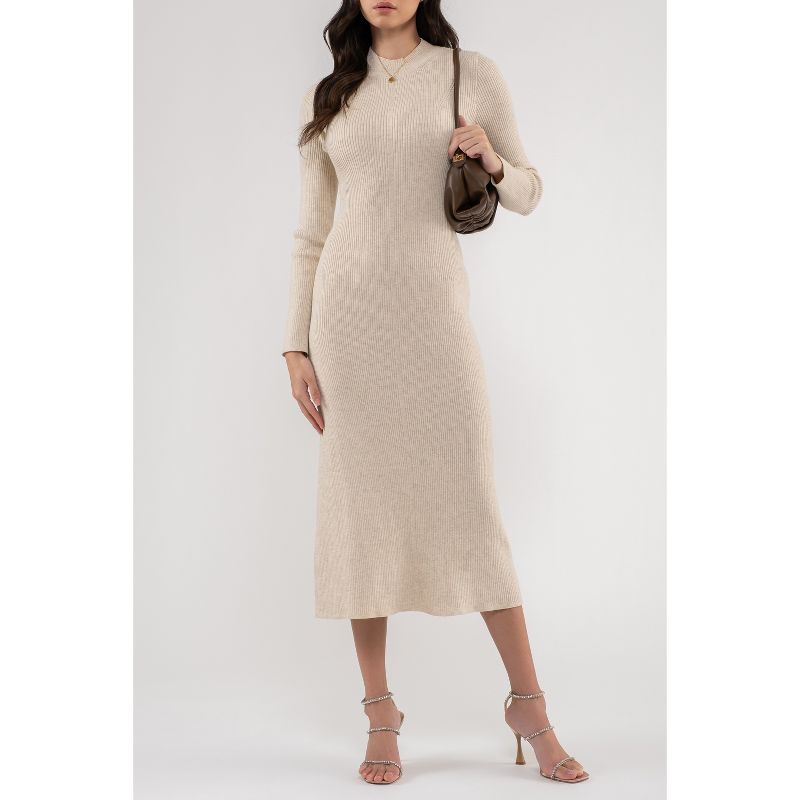 August Sky Women's Shimmery Ribbed High Neck Midi Sweater Dress, 5 of 6