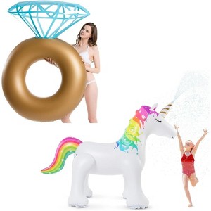 Jasonwell Inflatable Diamond Ring Pool Float – Large Gold Bachelorette Party Float for Adults & Unicorn Sprinkler Outdoor Water Toy for Kids - 1 of 4