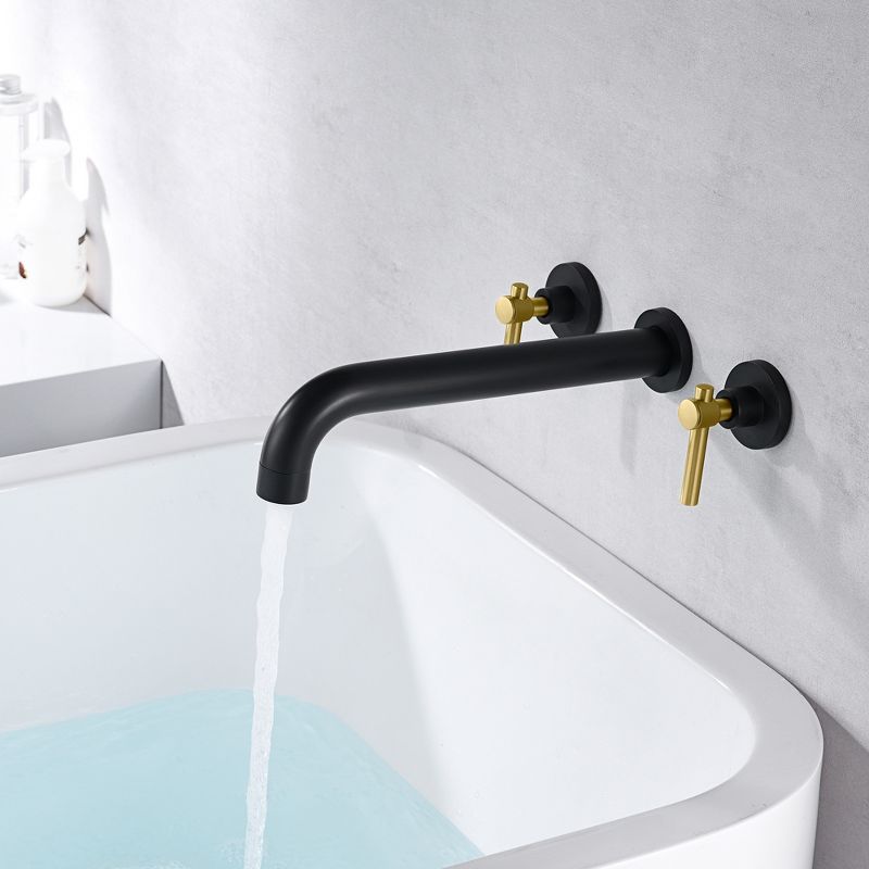 SUMERAIN Wall Mount Bathtub Faucet Set LTwo Handle Tub Filler High Flow Rate Black and Gold Finish, 3 of 12