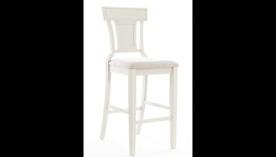 Rylan 30" Solid Wood Coastal Barstool with Hand-Woven Rattan Back, White Wash and Beige
