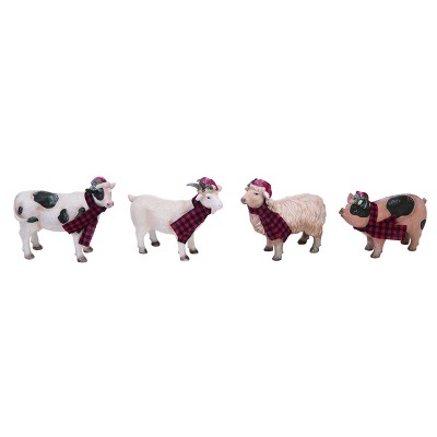 Transpac Resin 7 in. Multicolor Christmas Farm Animal Figurine Set of 4