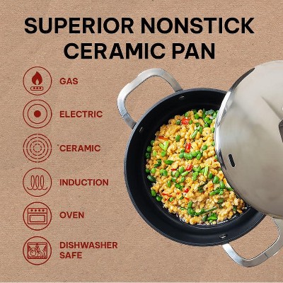 Alva Maestro 9.5" Gray Ceramic Nonstick Sauté Pan with Stainless Steel Lid