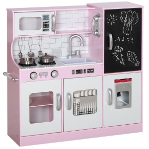 Angel Sar Pink Play Kitchen Set for Kids, Pretend Toy Kitchen with Chalkboard, Ice Maker, Interactive Playhouse with Storage for Toddlers Ages 3-8 - 1 of 4