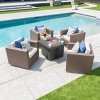 GDFStudio Venice Outdoor Wicker 5 Piece Swivel Club Chair and Fire Pit Set with Cushions - 2 of 4
