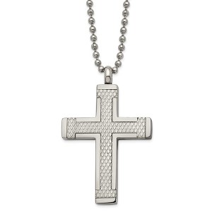 Black Bow Jewelry Men's Titanium Polished & Laser Cut Textured Cross Necklace, 22 Inch - 1 of 4