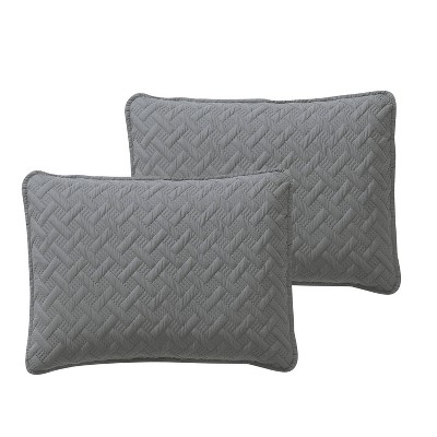 Gray King Reversible Microfiber Basketweave Quilt Set