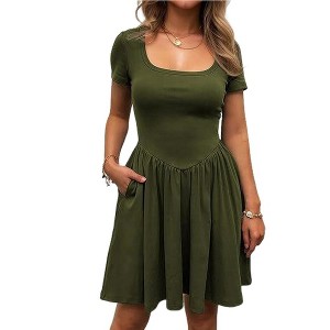 flowy dresses short casual flowy dresses short casual PRETTYGARDEN Women's Casual Midi Dresses Square  Neck Short Sleeve Smoc